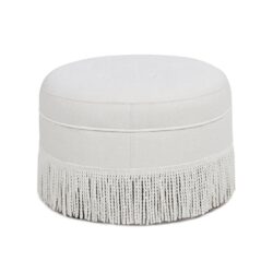 Yolanda - Round Upholstered Accent Ottoman - Alabaster Off White
