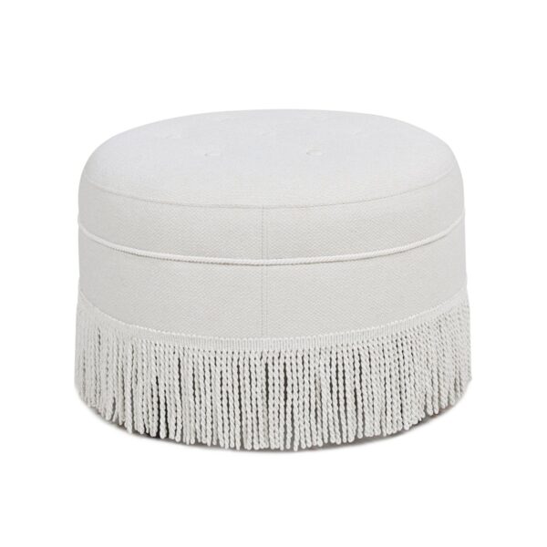 Yolanda - Round Upholstered Accent Ottoman - Alabaster Off White