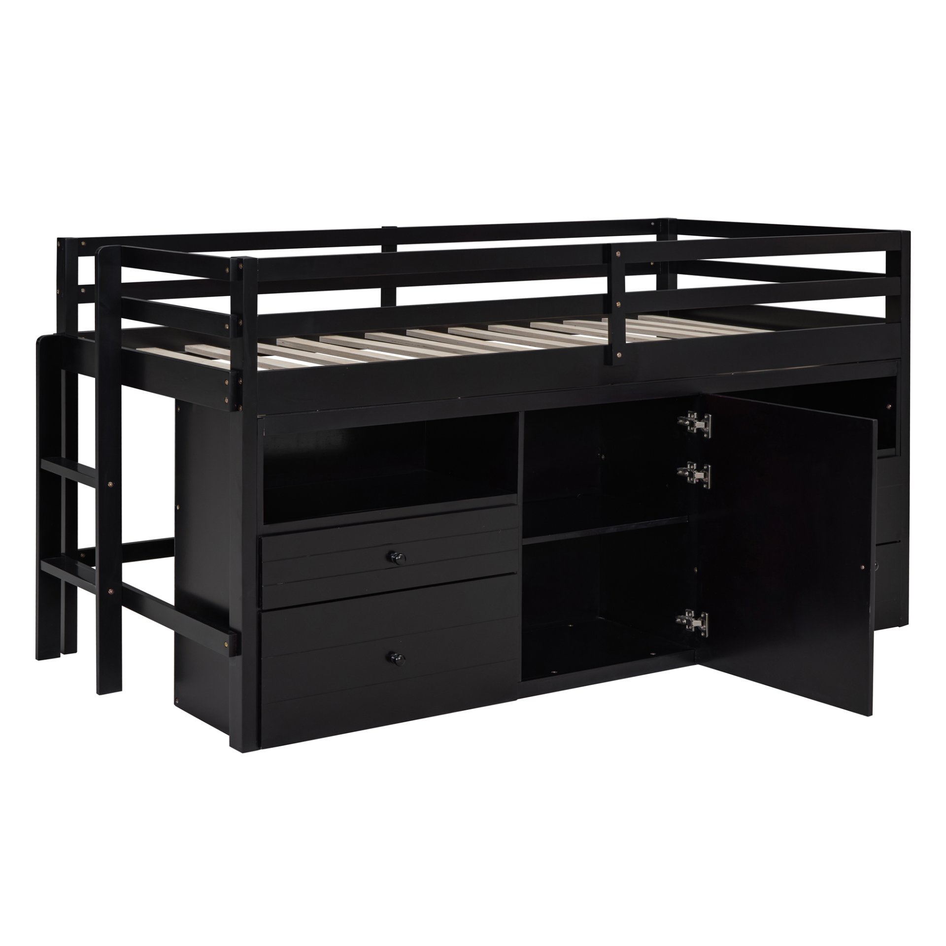 Twin Size Loft Bed With 4 Drawers, Underneath Cabinet And Shelves - Espresso - Image 8