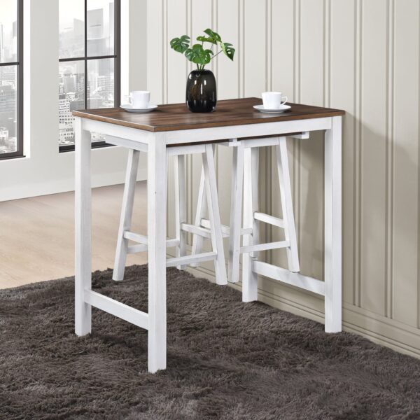 3 Pieces Counter Set Hanging Stool Easy To Clean For Small Space - Antique Dark Oak / Antique White