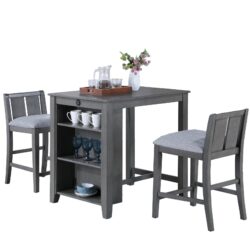 Graham - 3 Piece Small Space Counter Height Dining Table With Shelves And 2 Chairs (Set of 3) - Gray