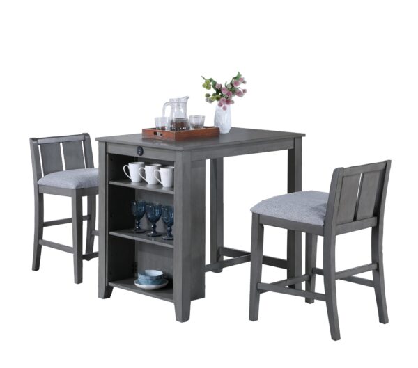Graham - 3 Piece Small Space Counter Height Dining Table With Shelves And 2 Chairs (Set of 3) - Gray