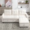Reversible Sectional Storage Sleeper Sofa Bed, L-Shape 2 Seat Sectional Chaise With Storage, Skin-Feeling Velvet Fabric - Beige - Image 3