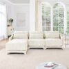 Elegant Chenille 3 Seater Sofa With Movable Ottomans High Resilience Sponge - Beige - Image 20