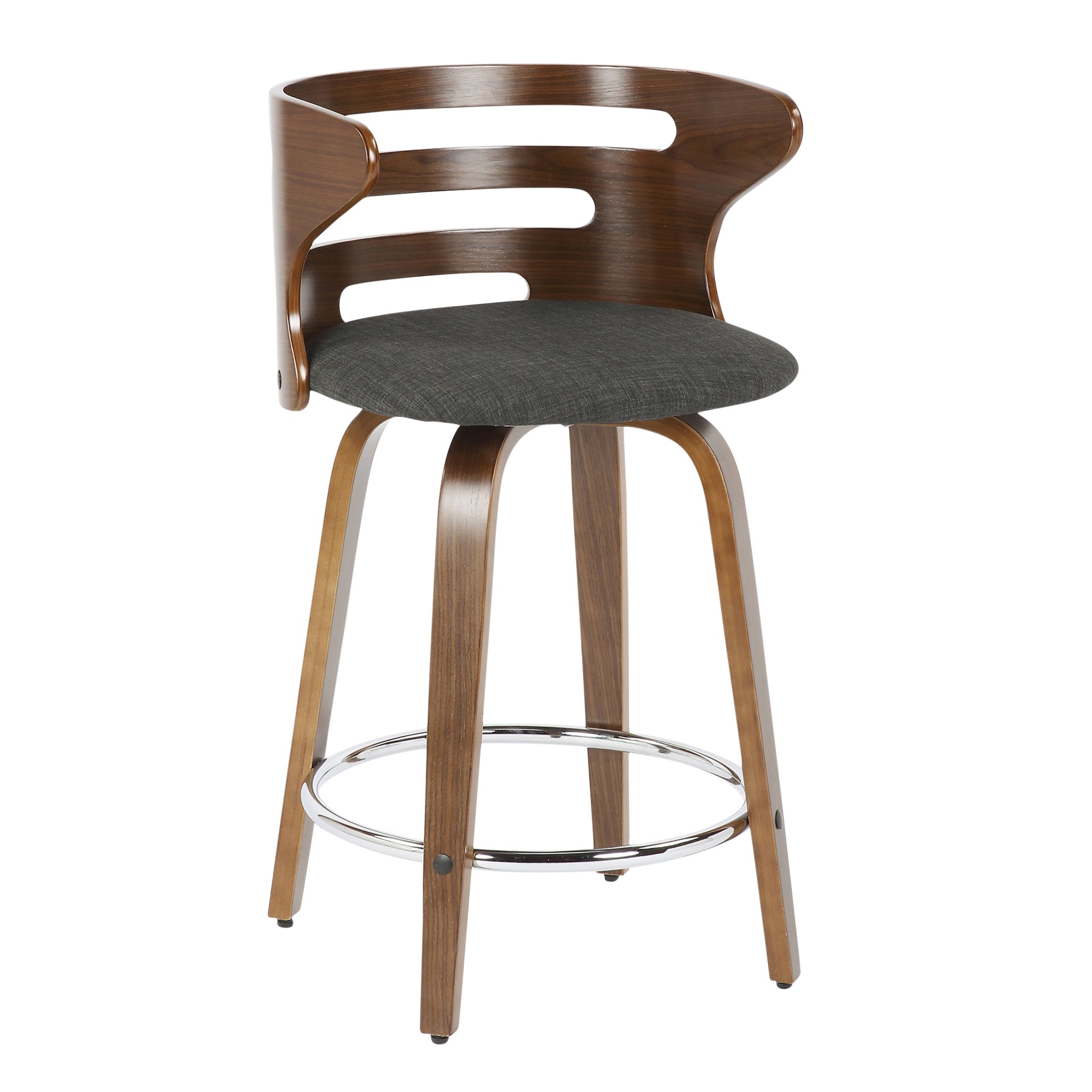 Cosini - Mid-Century Modern Counter Stool With Swivel (Set of 2) - Walnut / Charcoal - Image 2