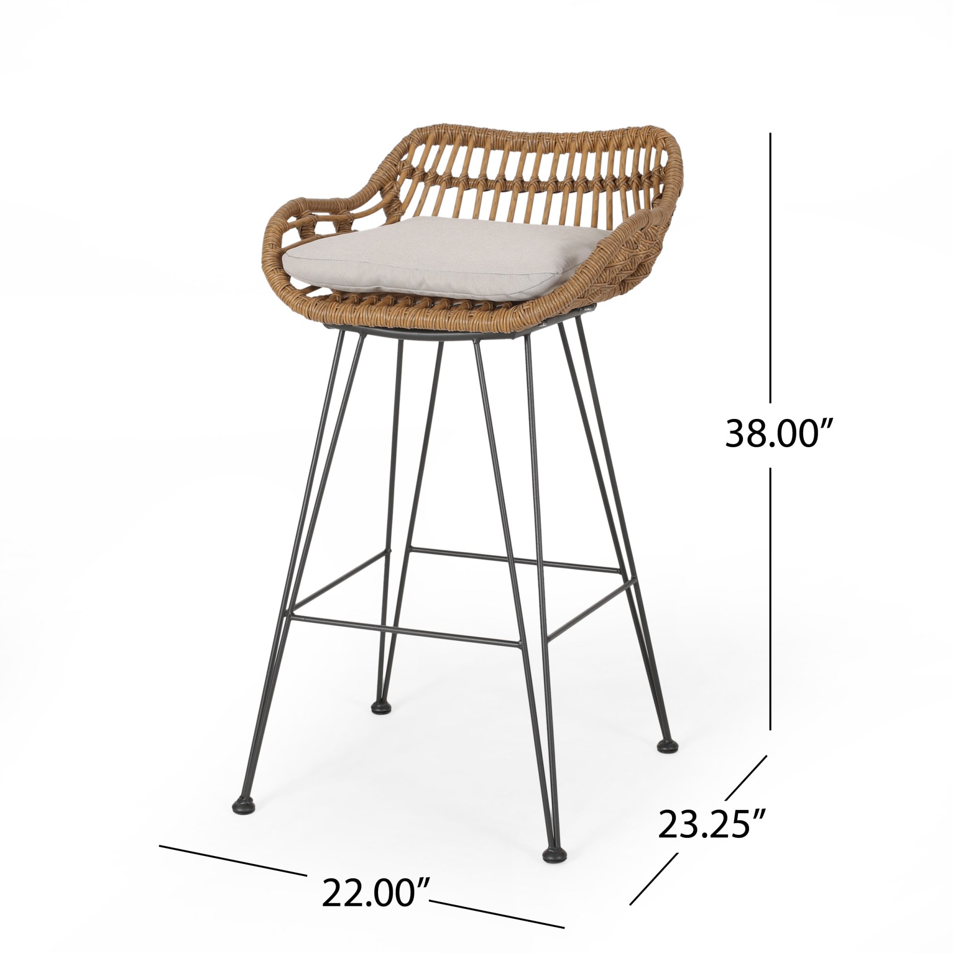 Outdoor Rattan Bar Chair With Metal Legs - Brown - Image 3