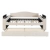 Full Size Upholstered Daybed With Storage Armrests, Trundle And Latest Integrated Bluetooth Audio System, Teddy Fleece - Beige - Image 2