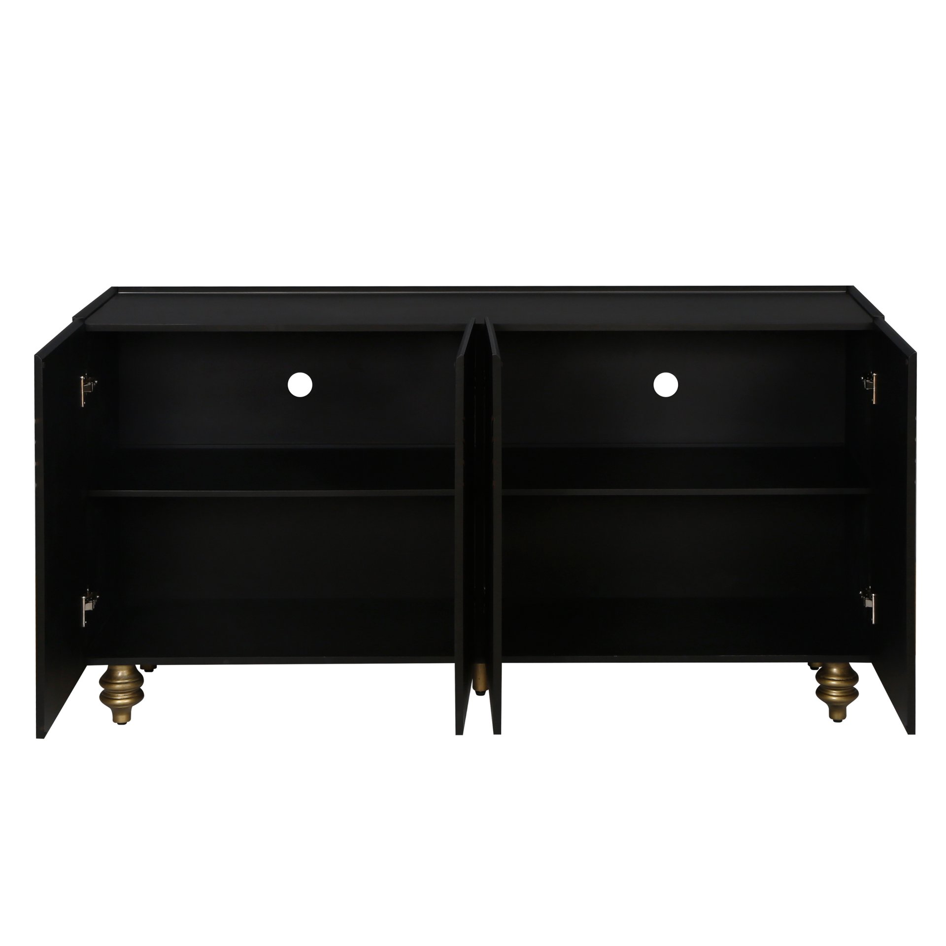4 Door Cabinet Modern Fluted Sideboard Buffet With Storage, Curve Element With Strict Lines - Black - Image 6