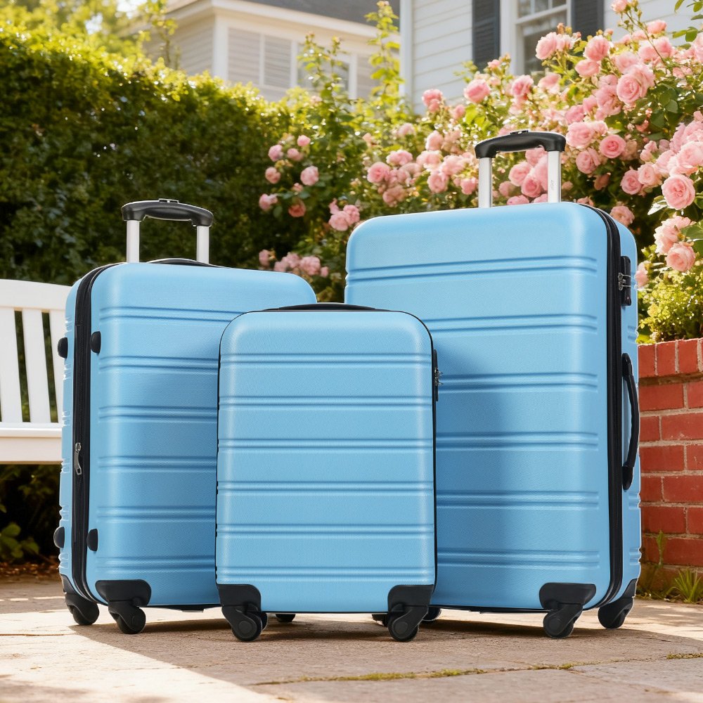 3 Piece Luggage Sets Hardside Spinner Suitcase With Tsa Lock - Blue - Image 9