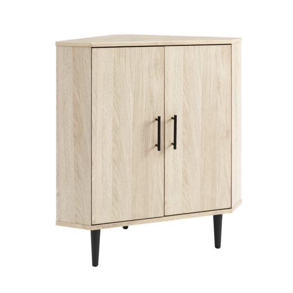 Contemporary 2 Door Mixed-Material Corner Accent Cabinet - Birch