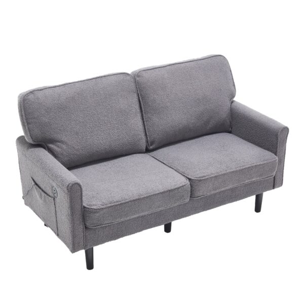 Mid Century Modern Loveseat Sofa, 2 Seater With USB & Removable Pillow Cover - Gray