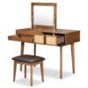 Classic Wood Makeup Vanity Set With Flip-Top Mirror And Stool, Dressing Table With Three Drawers And Storage Space - Brown - Image 8