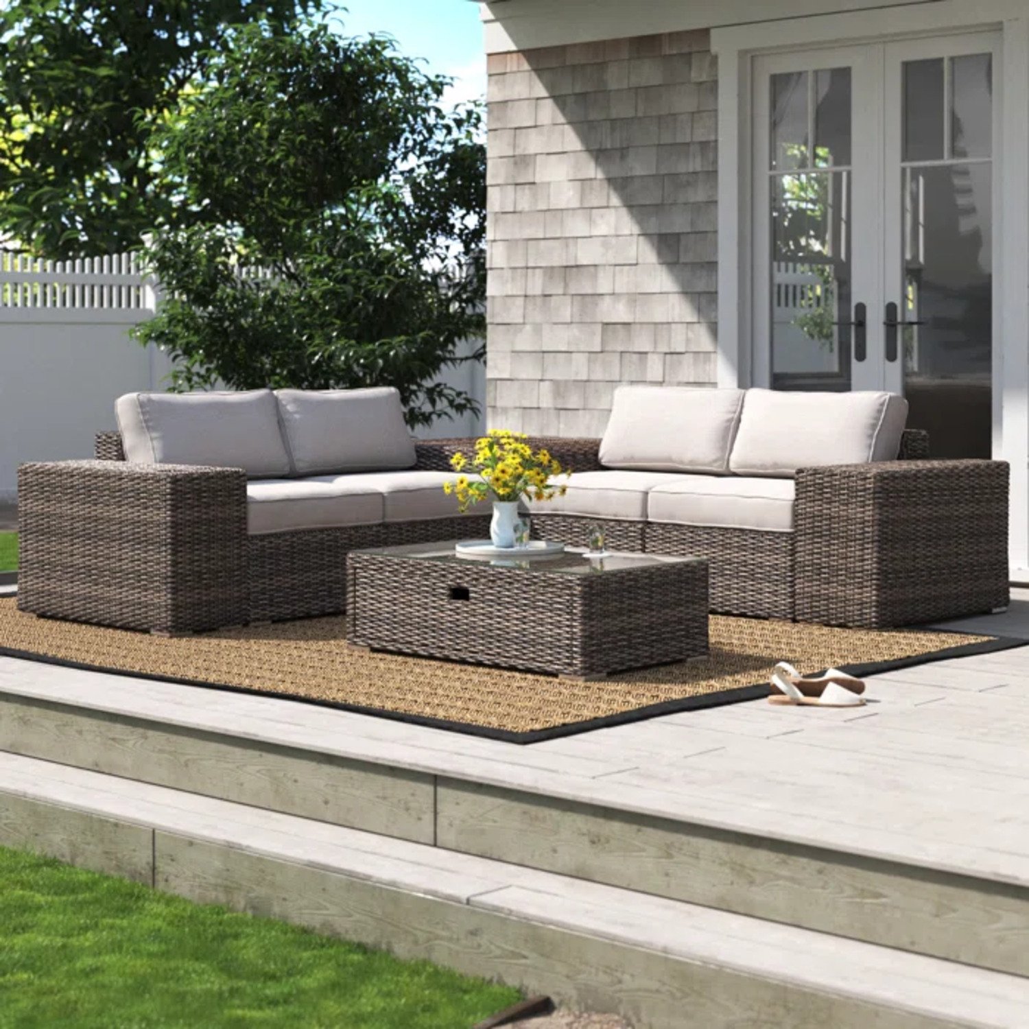 All Weather Rattan Sectional Sofa Set, 8 Pieces With Cushions - Espresso - Image 3