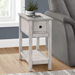 Accent End Table, 2 Tier, Narrow, Lamp, Storage Drawer, Transitional - Gray Wash