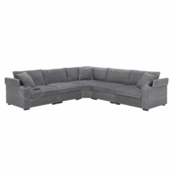 Convertible L Shaped Sectional Corner Couch With Armrest Storage Cup Holders USB Charger, Irregular Corner Oversized Comfy Modular Sofa - Gray