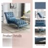 Velvet Chaise Lounge Chair With Pillow, Button Tufted Upholstered - Light Blue - Image 6