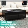 Modern Smart Coffee Table With Built-In Fridge - Bluetooth Speaker, Wireless Charging, Touch Control Panel, USB Interface, Outlet Protection, Atmosphere Light - Black - Image 9