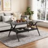 Rectangle Coffee Table With Tempered Glass Top And Black MDF Shelf, Modern Table For Living Room - Gray - Image 2