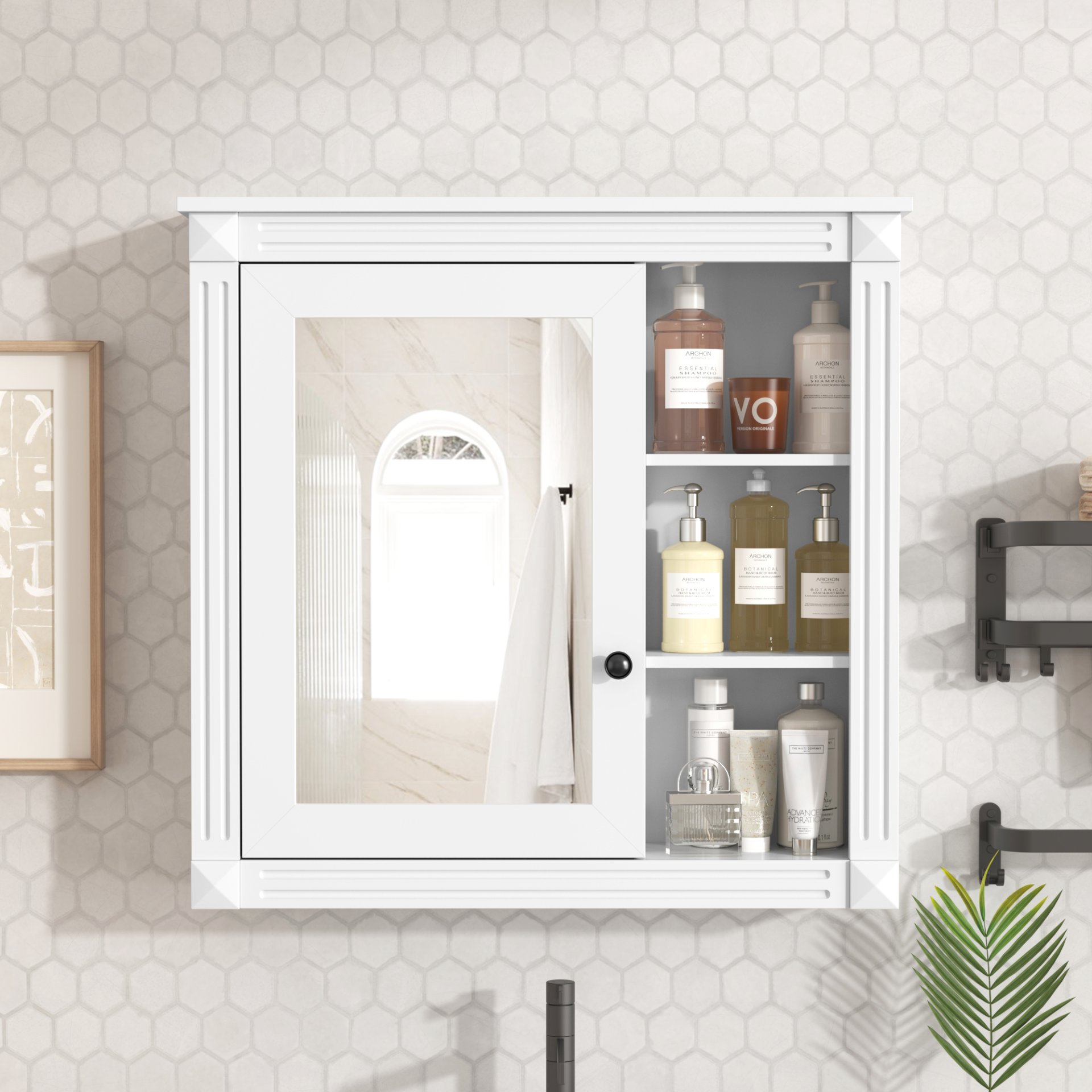 Bathroom Medicine Cabinet With Mirror, Wall Mounted Mirror Cabinet With Storage Organizer, Over The Toilet Storage White Storage Cabinet For Bathroom - White - Image 3