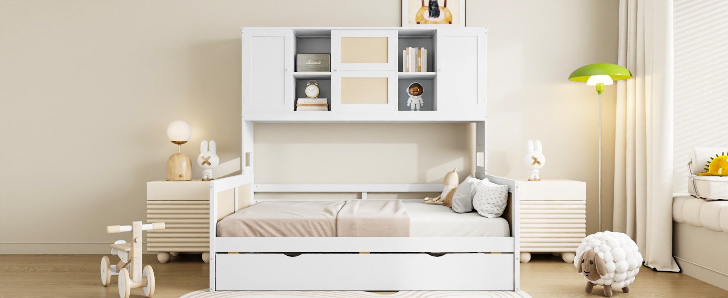 Full Size Wooden Daybed & Twin Size Trundle, And All In One Cabinet And Shelf - White - Image 5