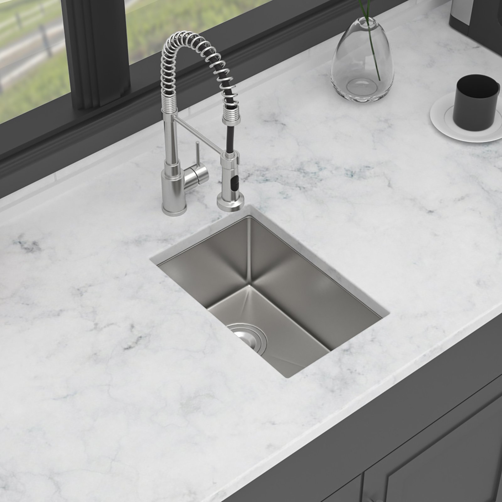 10" Undermount Kitchen Sink 16 Gauge 8" Deep Single Bowl - Brushed Nickel - Image 5