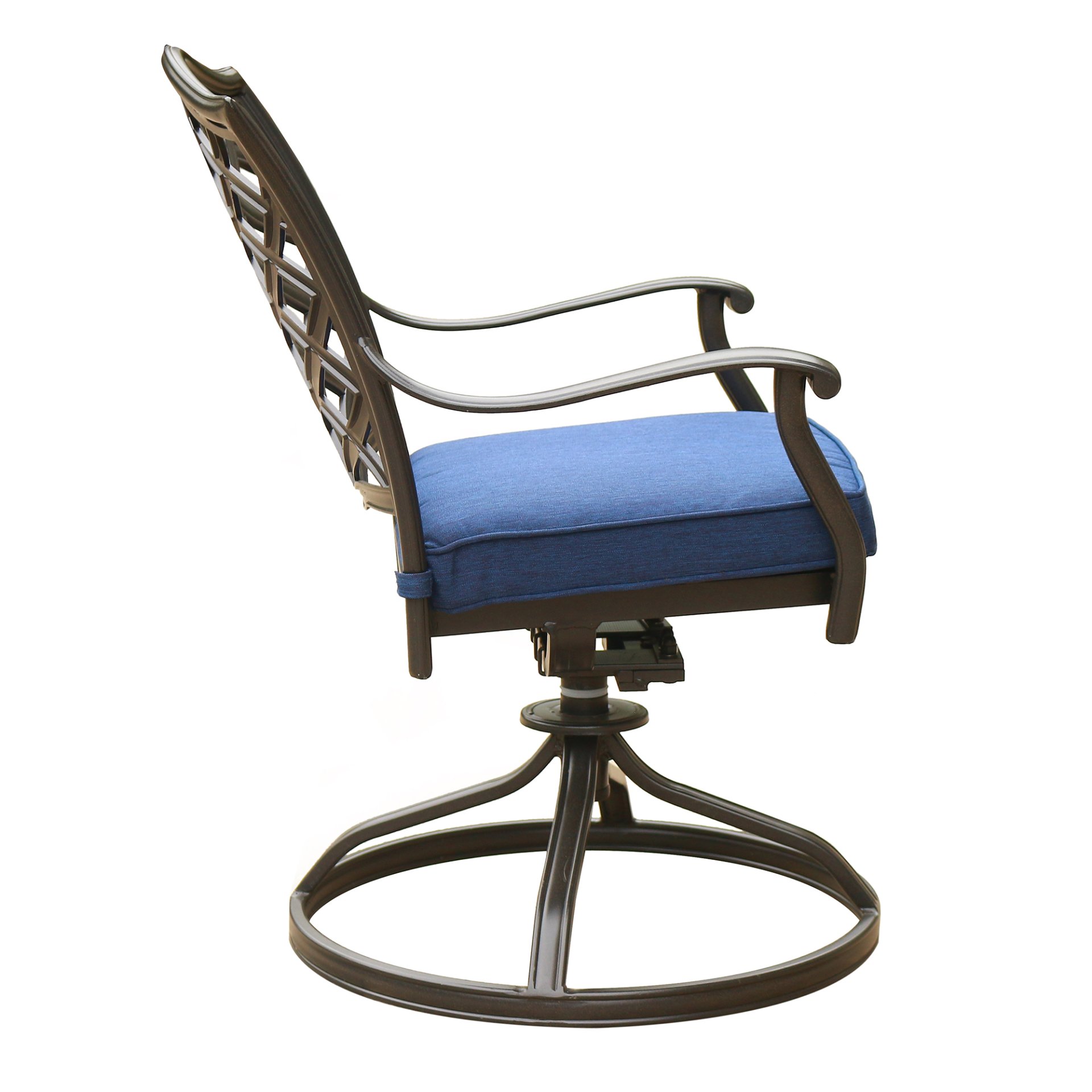 Outdoor Patio Aluminum Swivel Rocker Dining Chair With Cushion (Set of 2) - Navy Blue - Image 4