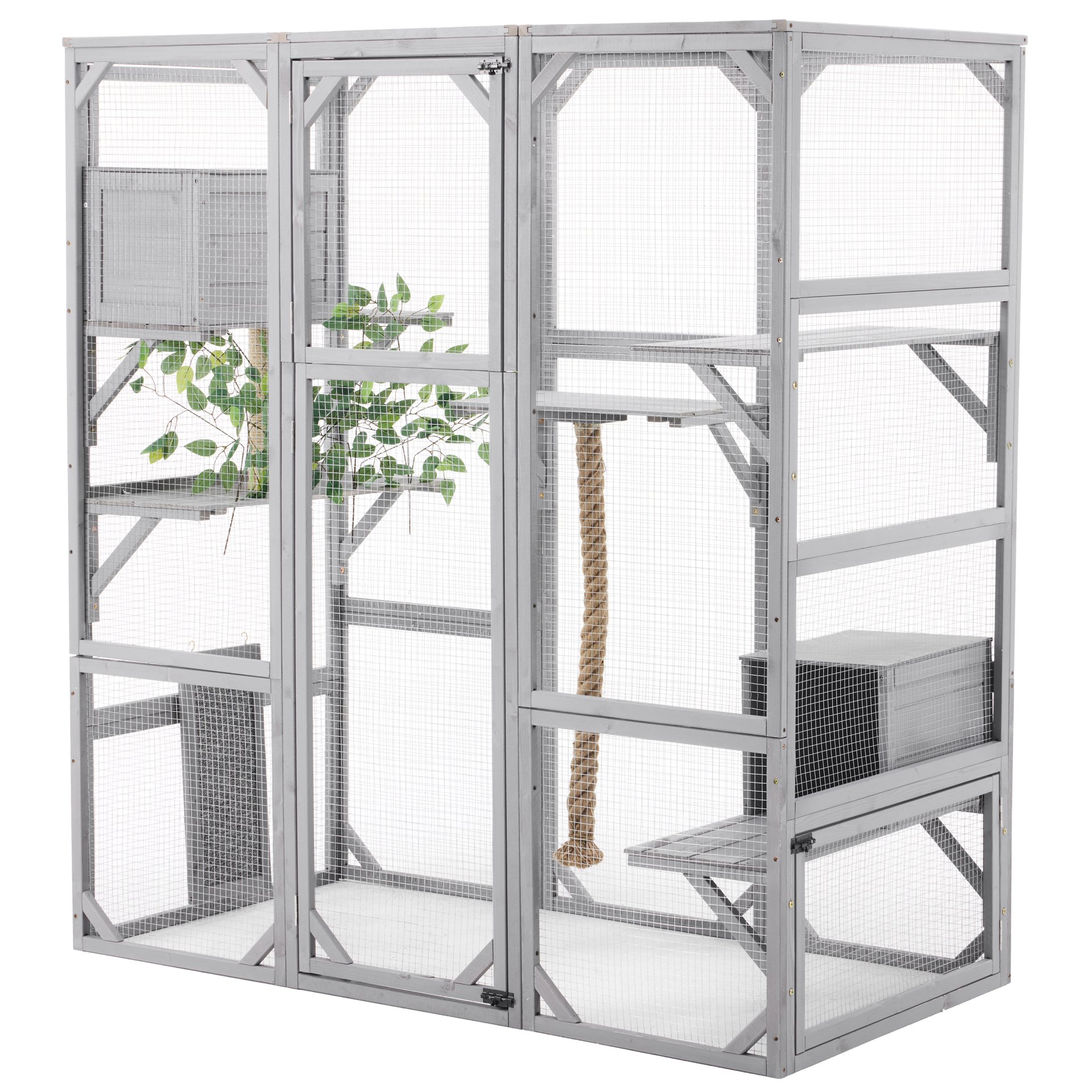 Outdoor Cat House, Diy Cat Enclosure Catio With Double Enter Doors - Light Gray - Image 12