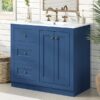 Bathroom Vanity With Ceramic Sink, Bathroom Storage Cabinet With 2 Drawers & Shelf, Freestanding Bathroom Cabinet - Blue - Image 22