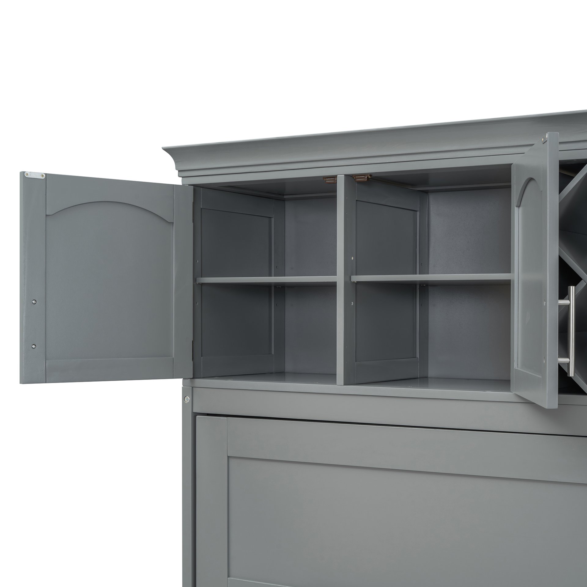 Queen Size Murphy Wall Bed With Top Cabinets & Wine Rack - Gray - Image 16