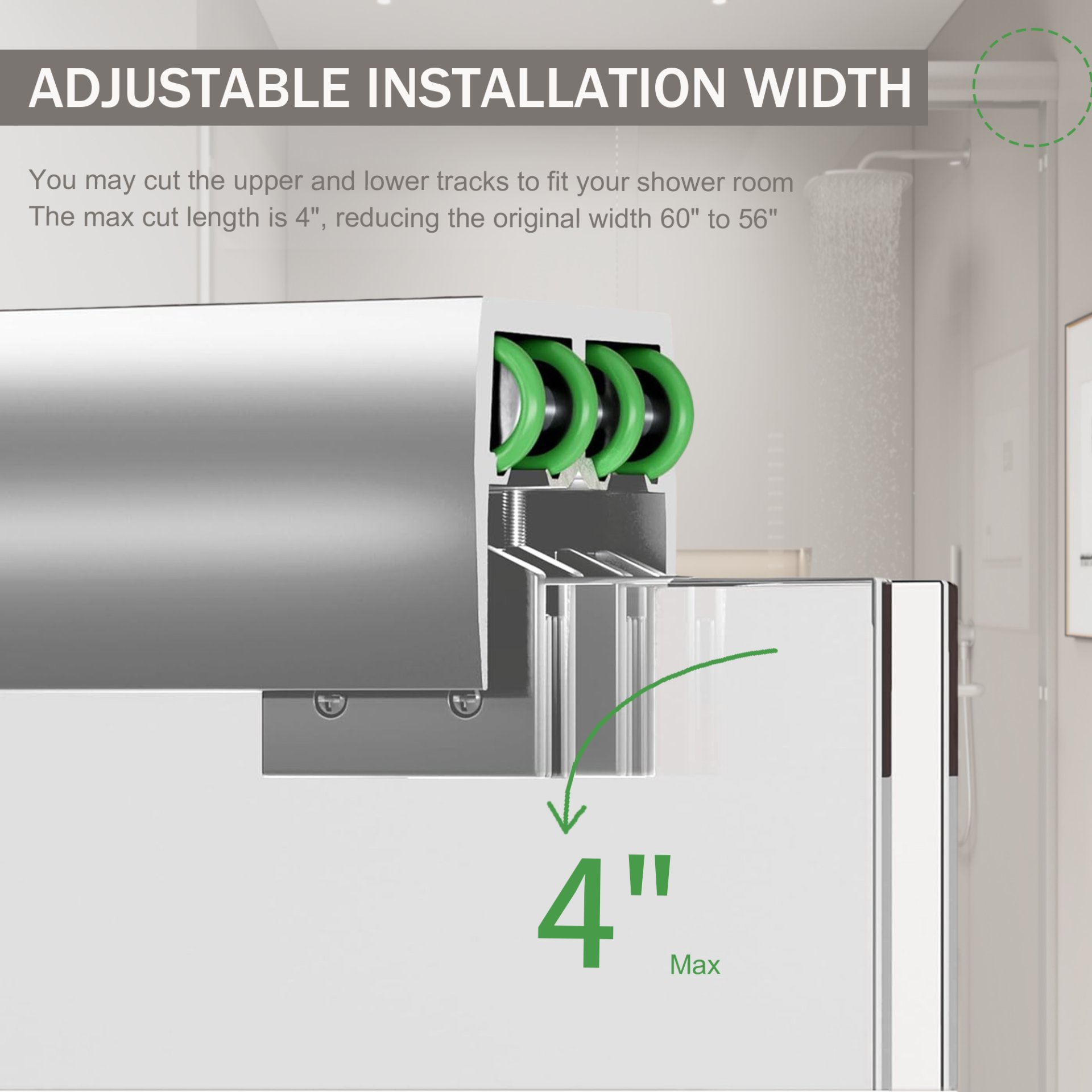 Double Sliding Shower Door, Semi Frameless Bypass Bathroom Sliding Door With 1 / 4" (6Mm) Tempered Glass For Walk In Shower - Brushed Nickel - Image 6