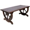 Rustic Wooden Bench With Wagon Wheel Legs For Garden And Patio - Brown - Image 5