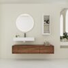 Modern Wall Mounted Bathroom Vanity With Resin Sink And Side Cabinet - Brown Ebony - Image 2