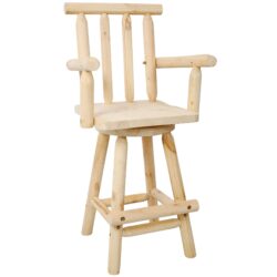 Rustic Fir Wood Bar Stool With Footrest And Wide Armrest For Kitchen, Dining Room, Or Bistro - Light Brown