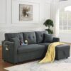 Sectional Sofa Bed L Shaped Sofa Couch Bed With USB Port, Reversible Sofa Couch Sleeper With Pull Out Bed, Chaise With Storage, Pull Out Couch For Living Room - Gray - Image 5