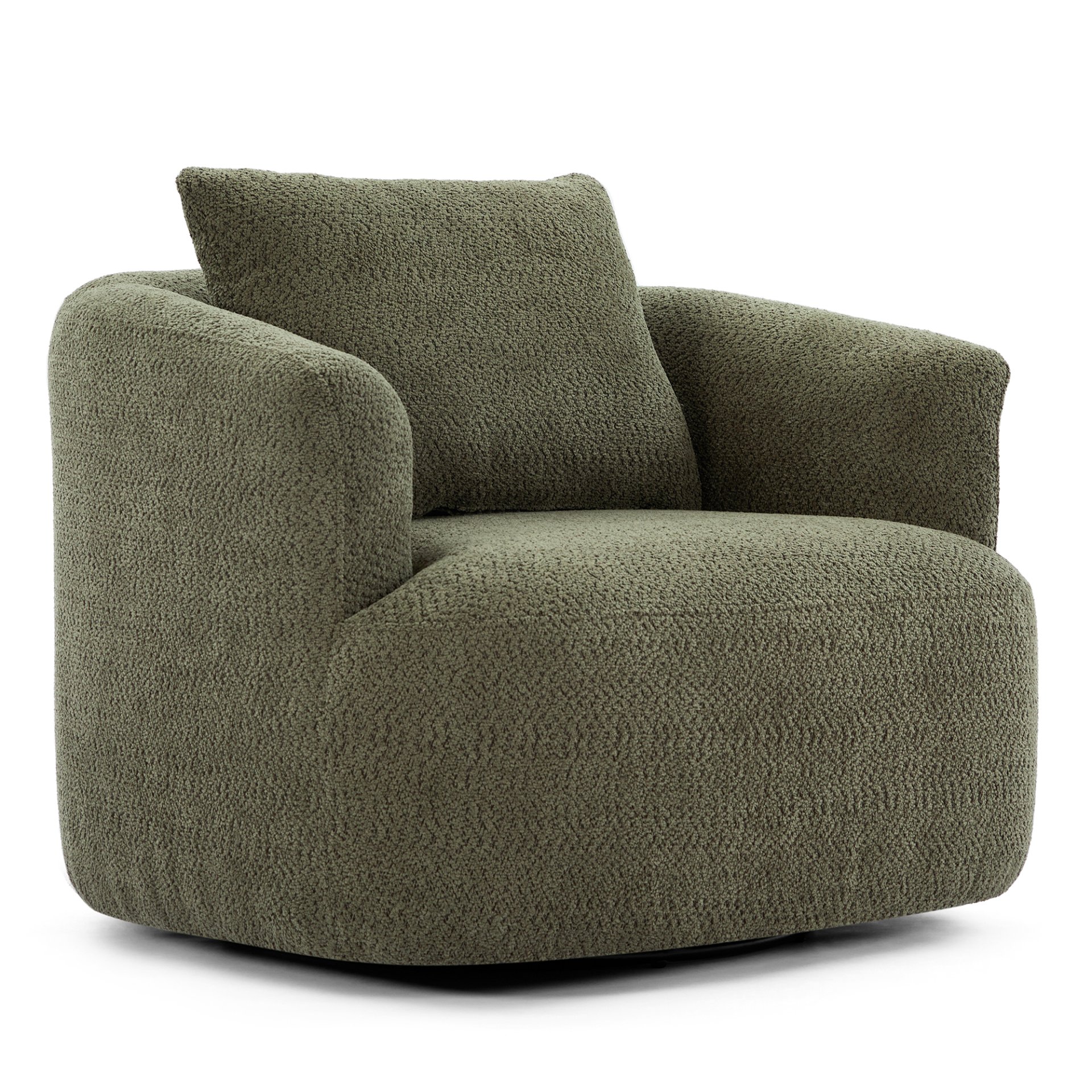 360° Swivel Chair, Chenille Upholstered Barrel Sofa Chair With Throw Pillow, For Living Room, Office - Green - Image 12