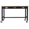 60" Work Bench, Workbench With Drawer Storage, Heavy Duty Bamboo Wood Work Table With Wheels For Garage Home Office - Black / Light Brown - Image 2