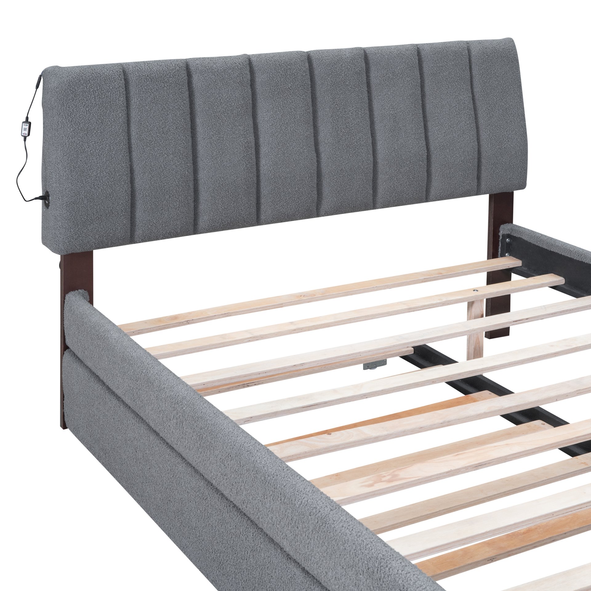 Full Size Upholstered Platform Bed With Twin Size Trundle - Gray - Image 12