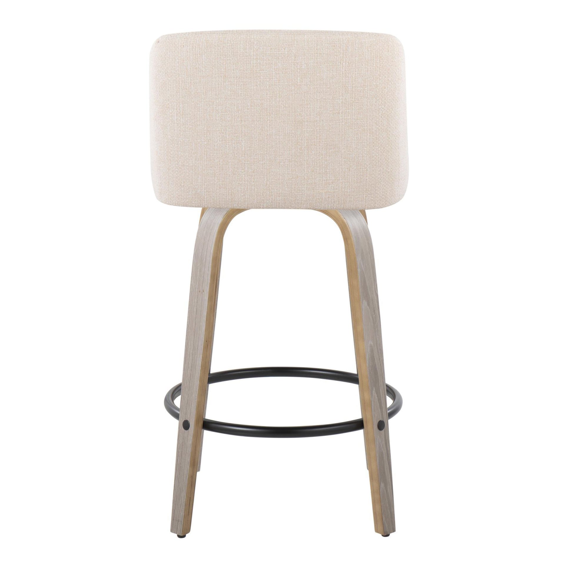 Toriano - Contemporary Fixed Height Counter Stool With Swivel And Round Footrest (Set of 2) - Light Gray / Cream - Image 5