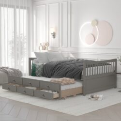 Full Size Daybed With Twin Size Trundle And Drawers - Gray