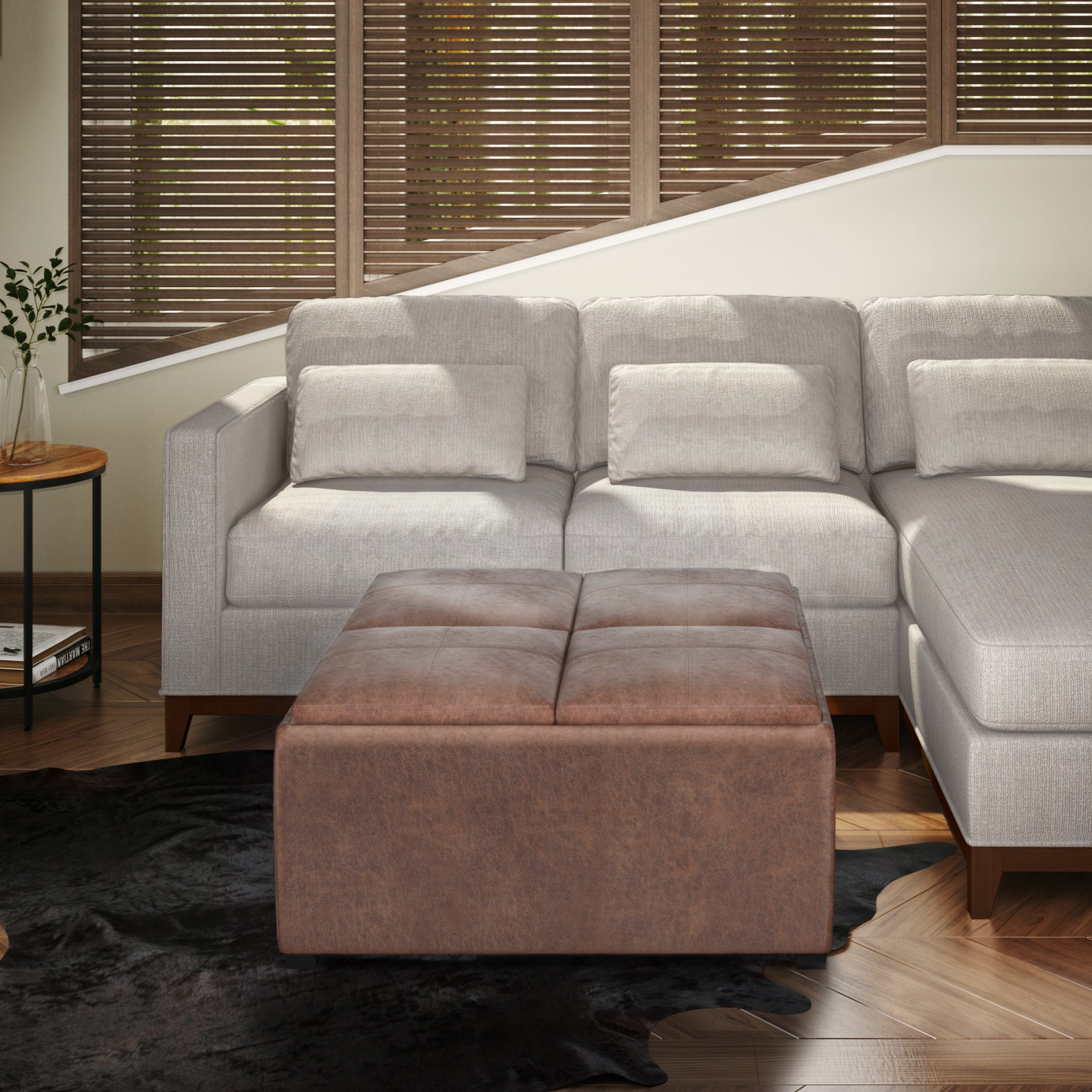 Avalon - Square Coffee Table Storage Ottoman - Distressed Umber Brown - Image 7