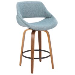 Fabrico - Mid-Century Modern Counter Stool - Walnut / Blue