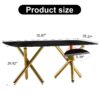 Modern Minimalist Rectangular Dining Table With Imitation Marble Glass & Metal Legs - Black / Gold - Image 3