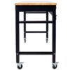 60" Wide Rolling Workbench For Garage, Adjustable Height, Workshop Tool Bench, Metal With Rubber Wood Top - Black / Light Brown - Image 11