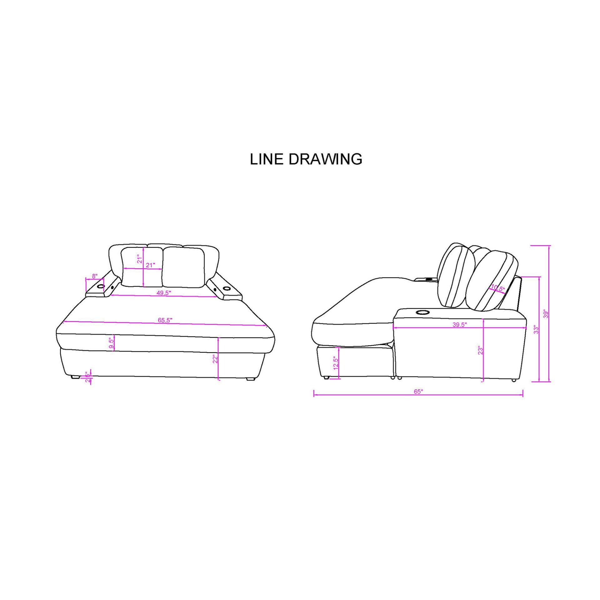 Julia - Lounger Sofa With USB - Gray - Image 3