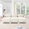 Elegant 3 Seater Sofa With Movable Ottomans Lumbar Pillow Wooden Base - Beige - Image 20