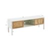 Rattan TV Cabinet With Variable Color Light Strip, Double Sliding Doors For Storage, Adjustable Shelf, Metal Legs, TV Console For Living Room - White - Image 3