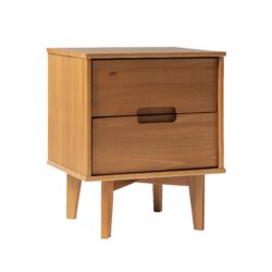 Mid-Century Modern 2 Drawer Solid Wood Nighstand With Cutout Handles - Caramel