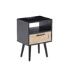 15.75" Rattan End Table With Power Outlet & USB Ports, Modern Nightstand With Drawer And Solid Wood Legs, Side Table For Living Room, Bedroom - Black - Image 8