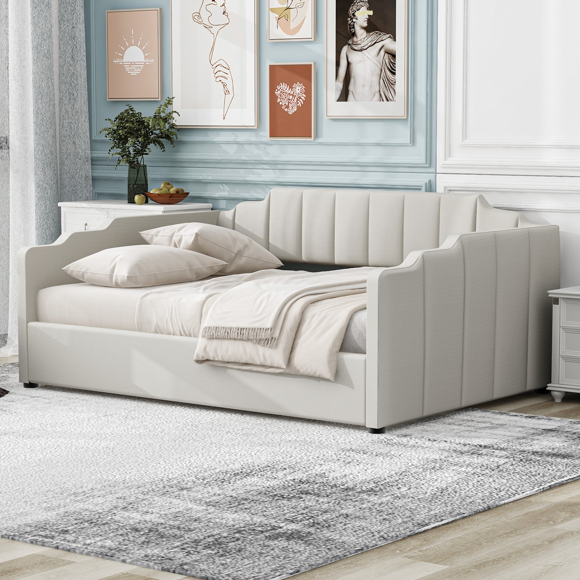 Full Upholstered Daybed With Underneath Storage - Beige - Image 4