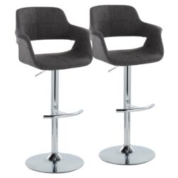 Vintage Flair - Mid-Century Modern Adjustable Barstool With Swivel With Rounded T Footrest (Set of 2) - Chrome / Charcoal